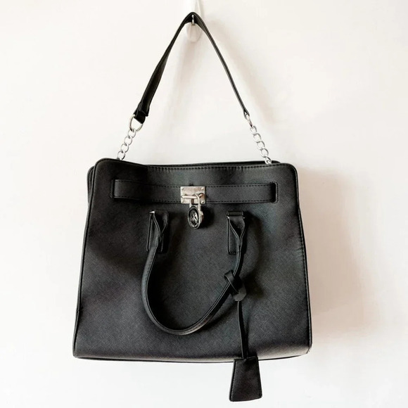 Michael Kors Hamilton Saffiano Leather Across Body Handbag Purse Black - Picture 2 of 7